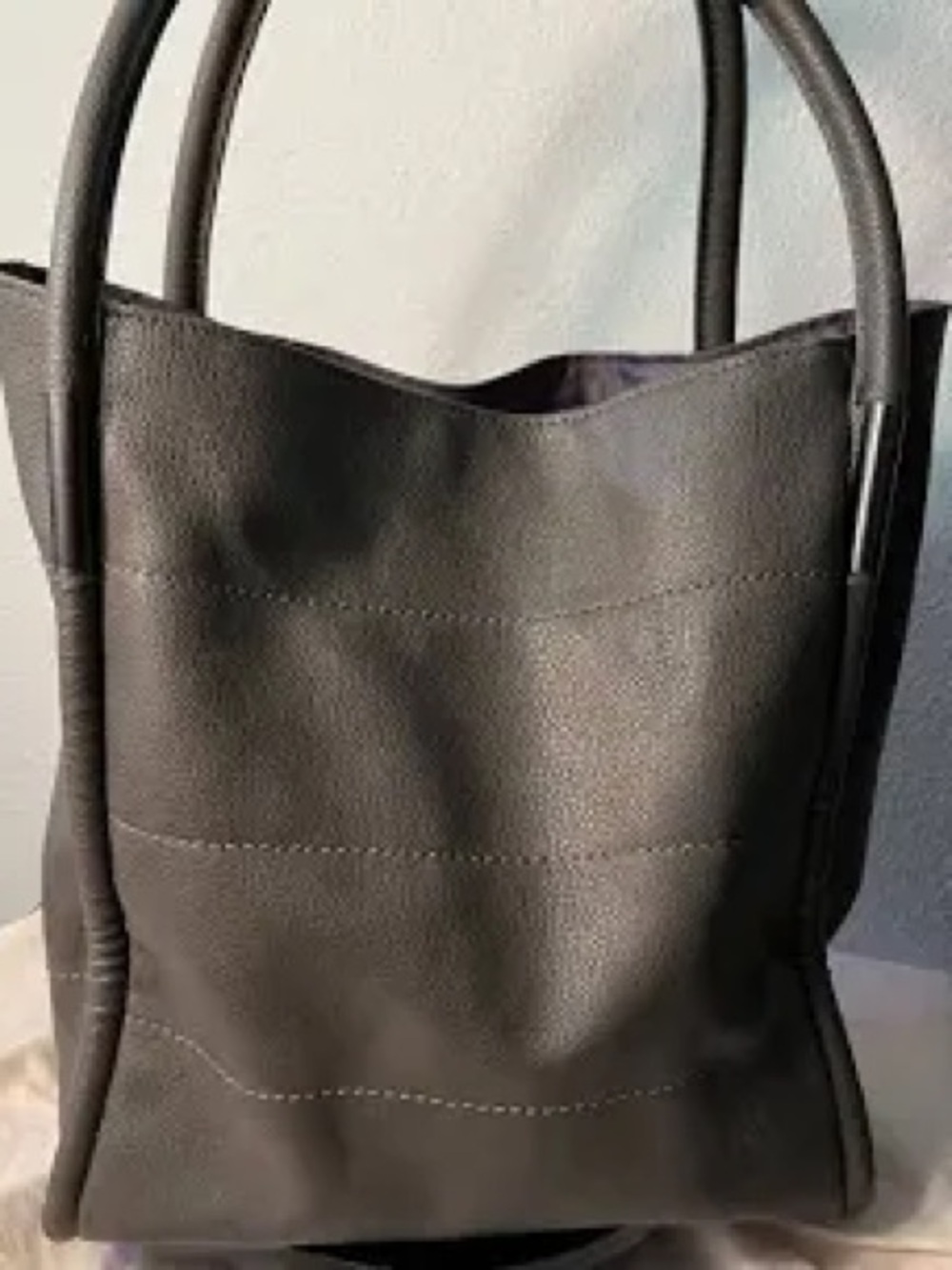 Dark gray faux leather Neiman Marcus tote tall 14x12